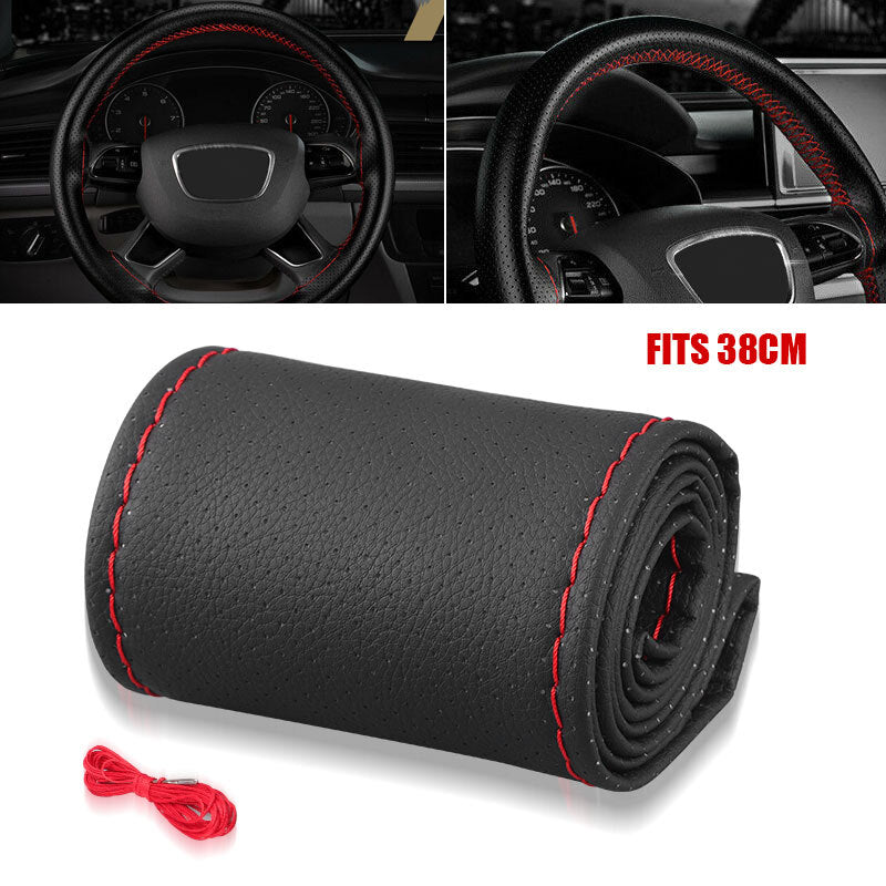 Universal Leather DIY Car Steering Wheel Cover Anti-slip For 15/38 cm Black US