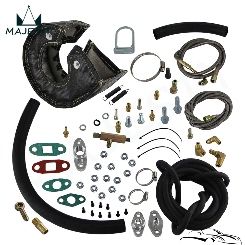 T3 T4 Complete Turbo Oil Line Inlet Drain Return Kit +T3 Blanket Heat Cover GT45