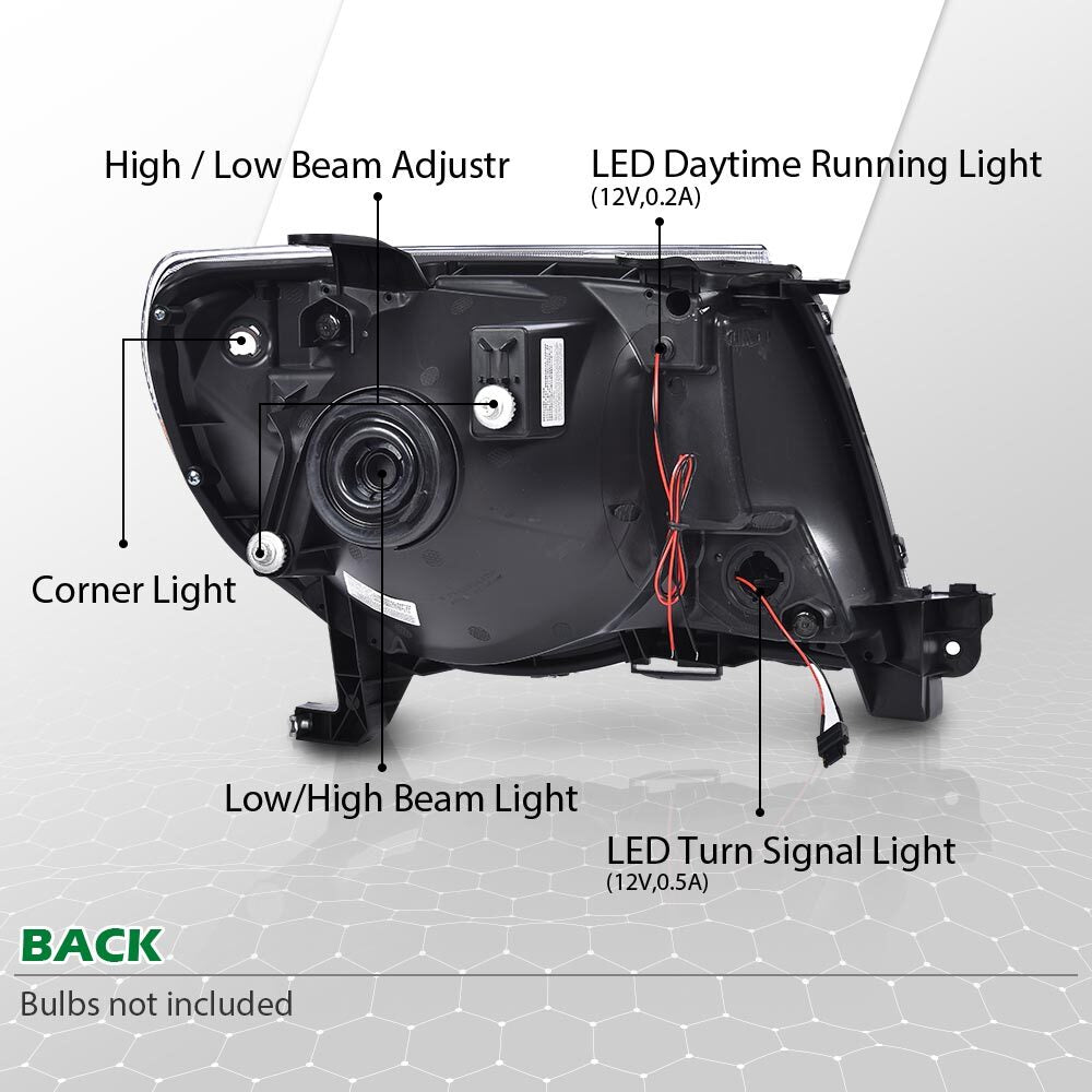Suitable for 2005-2011 for Toyota Tacoma transparent LED headlights (transparent/amber).