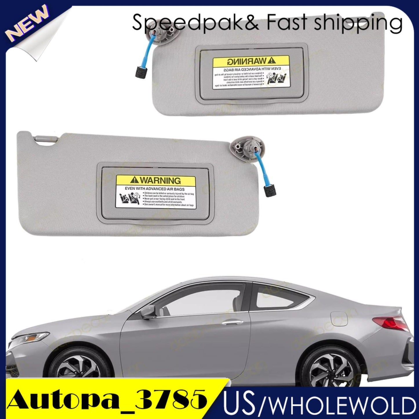 Gray Pair Sun Visor w/ Light  Mirror for Honda Accord 83280TA5A51ZA 2008-2017