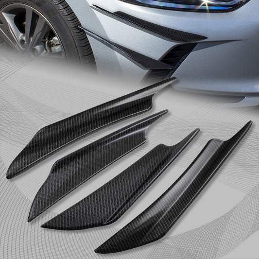 4Pcs Universal ABS Carbon Style Front Bumper Fins Body Spoiler Canards Splitter