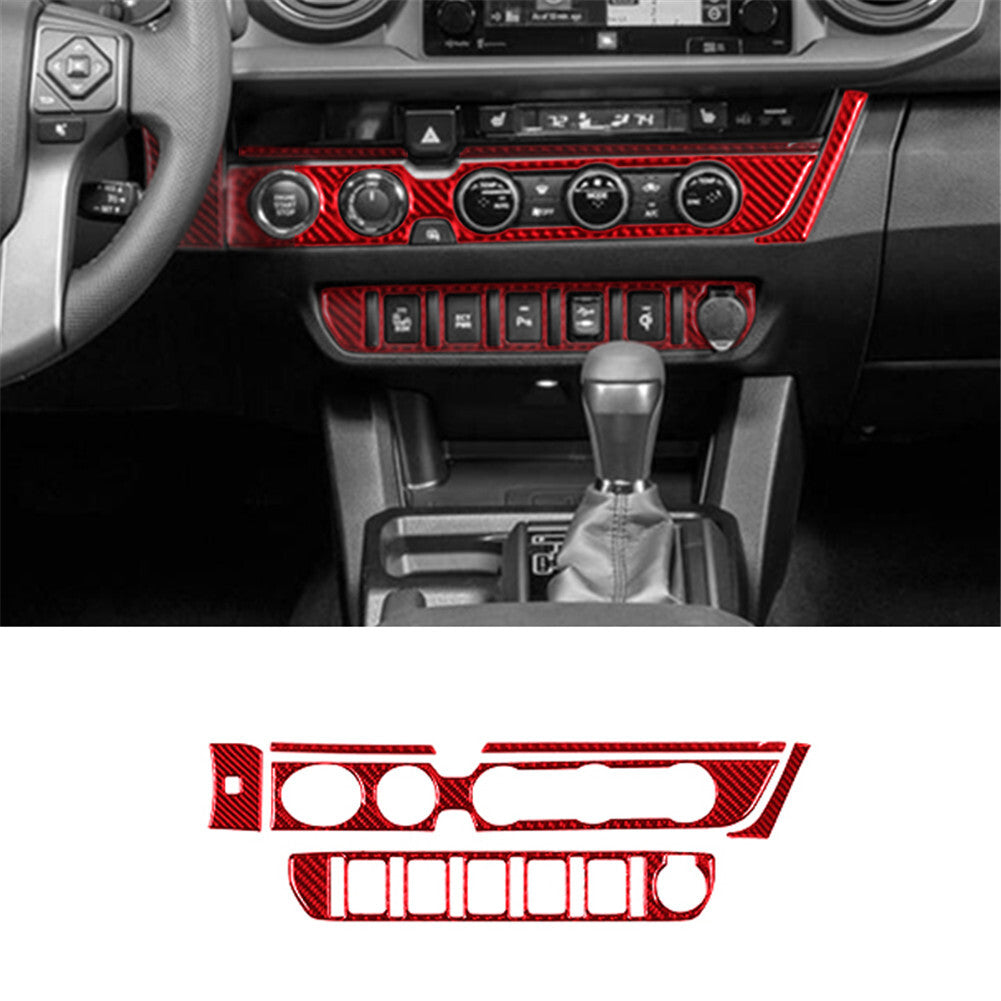 6X for Toyota Tacoma Carbon Fiber Air Condition Knob Panel Trim Cover 16-21 Red