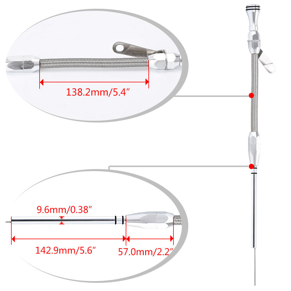 Small Block for Chevy Chrome Flexible Oil Dipstick PASSENGER Side 305 350 1980-1995