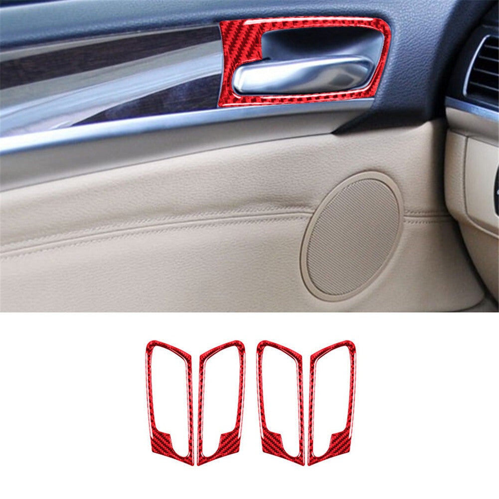 Red Carbon Fiber Door Handle Frame Cover for BMW X5 E70 X6 E71 2008-2013 Type A
