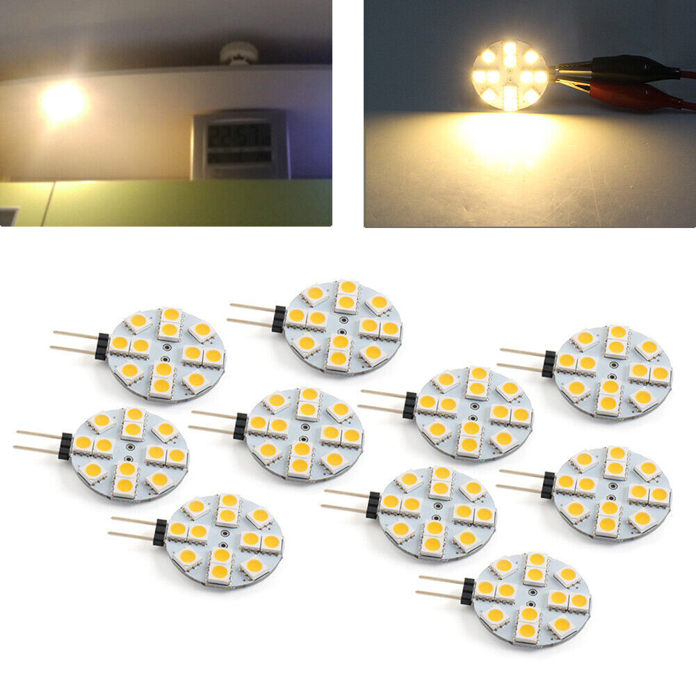 G4 Socket LED Light Bulb White 5050 SMD 12 Round Bulb 10Pcs For Car RV Landscape