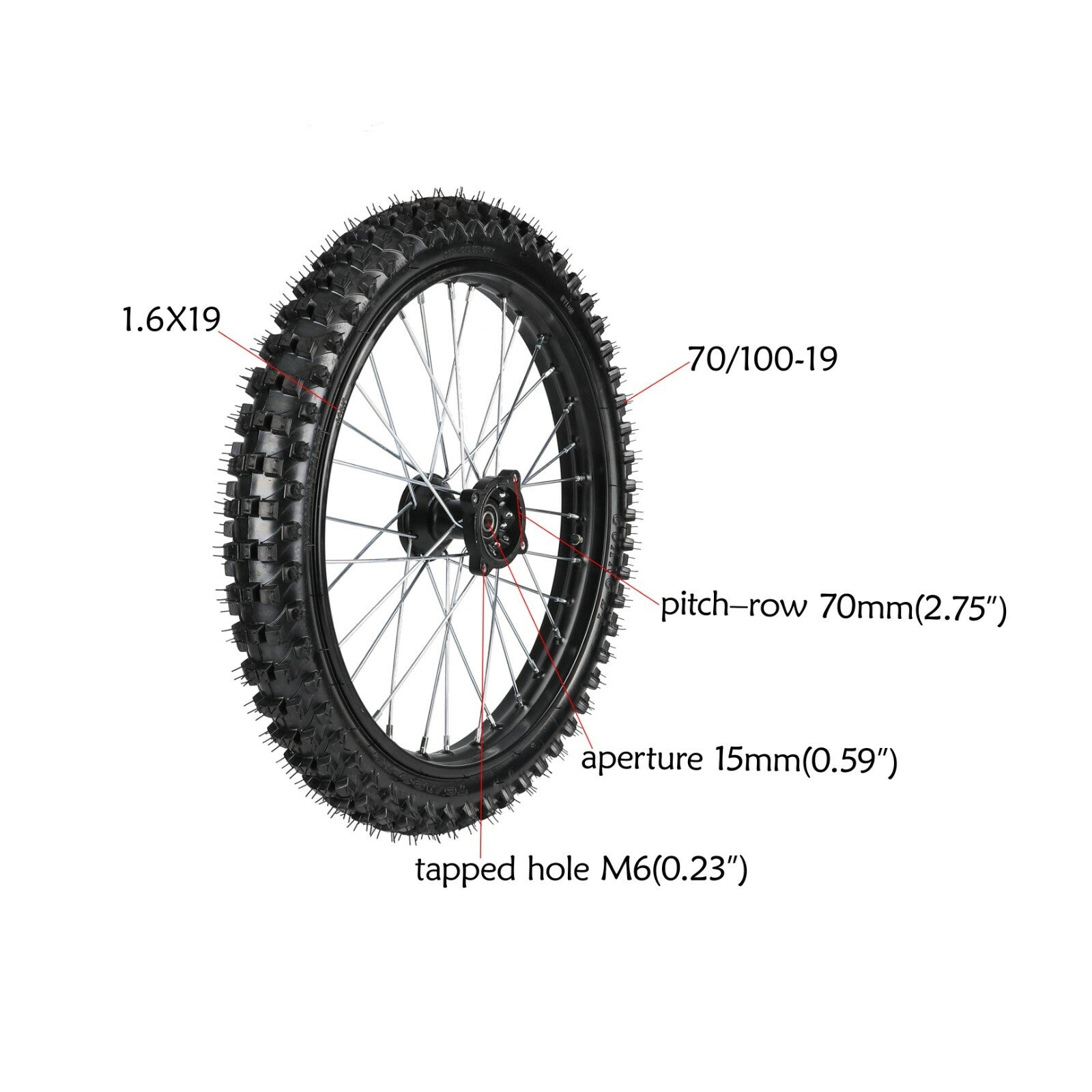 1.6x19 Front 70/100 -19 Tires Rim Wheels for Dirt Stunt Motorcycles for Honda XR100 TTR125L CR