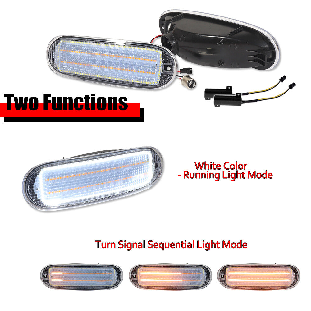 Transparent switch LED turn signal light kit for 1998-2005 for Volkswagen Beetle front LH and right-hand side lights.