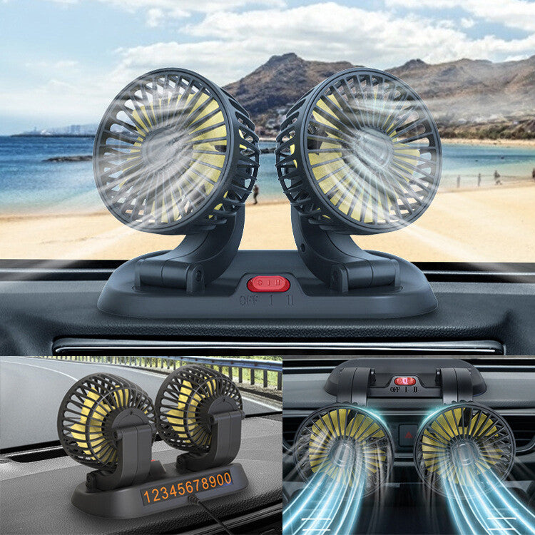 12V Car Fan-Dual Head Rotatable Portable Cooler For UV RV Truck Sedan Cruise