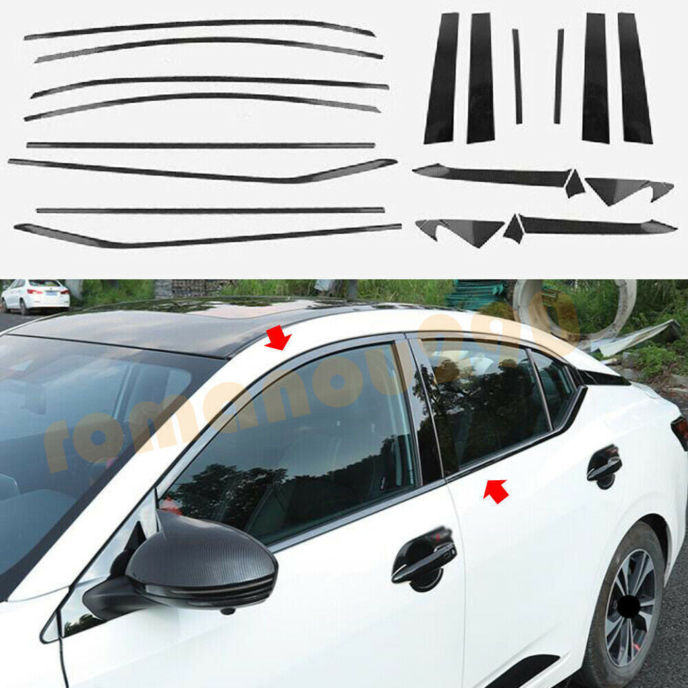 Stainless Black Car Window Molding Strip Cover 22pcs for Nissan Sentra 2020-2023