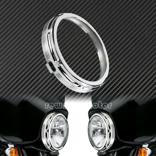 Chrome 7 Burst Headlight Trim Ring Fit for Harley Touring Road King Trike 2013