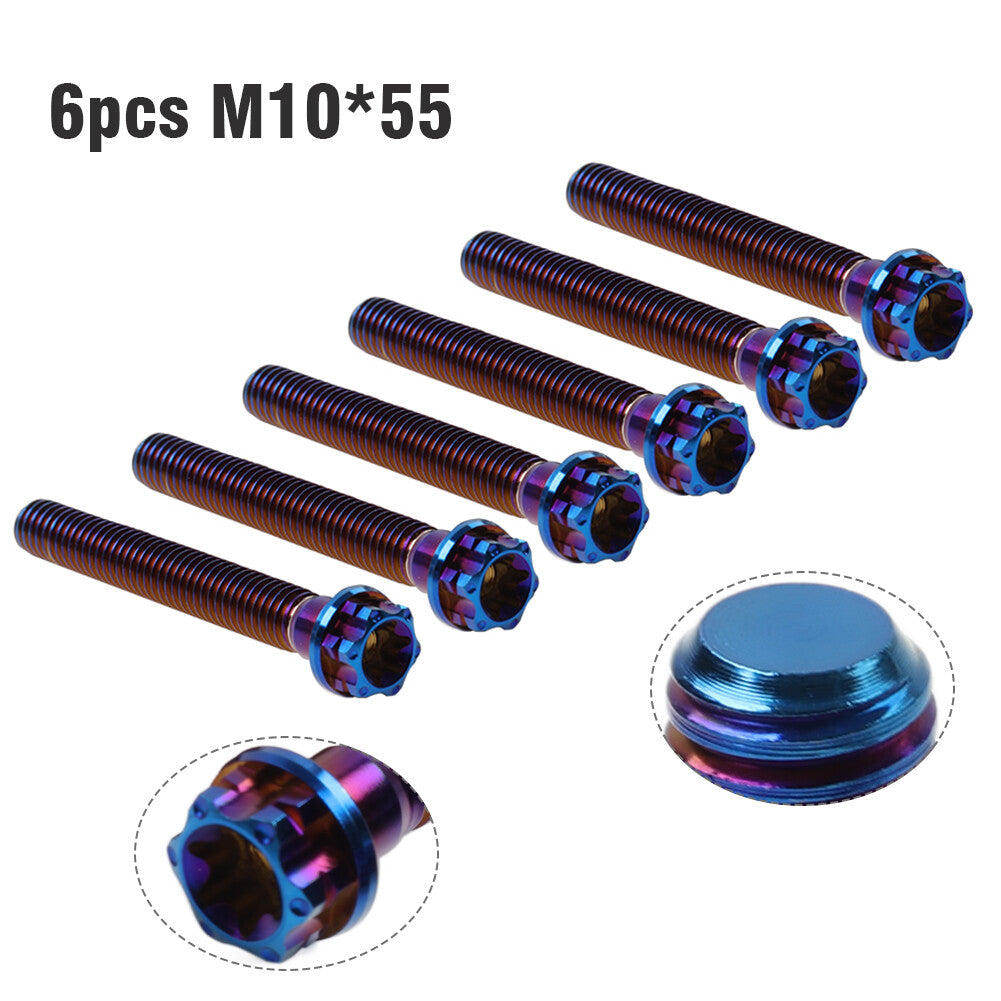 6pcs Bolt Torx Head Flange Screw M10x55mm Burn Blue For Motorcycle Bike