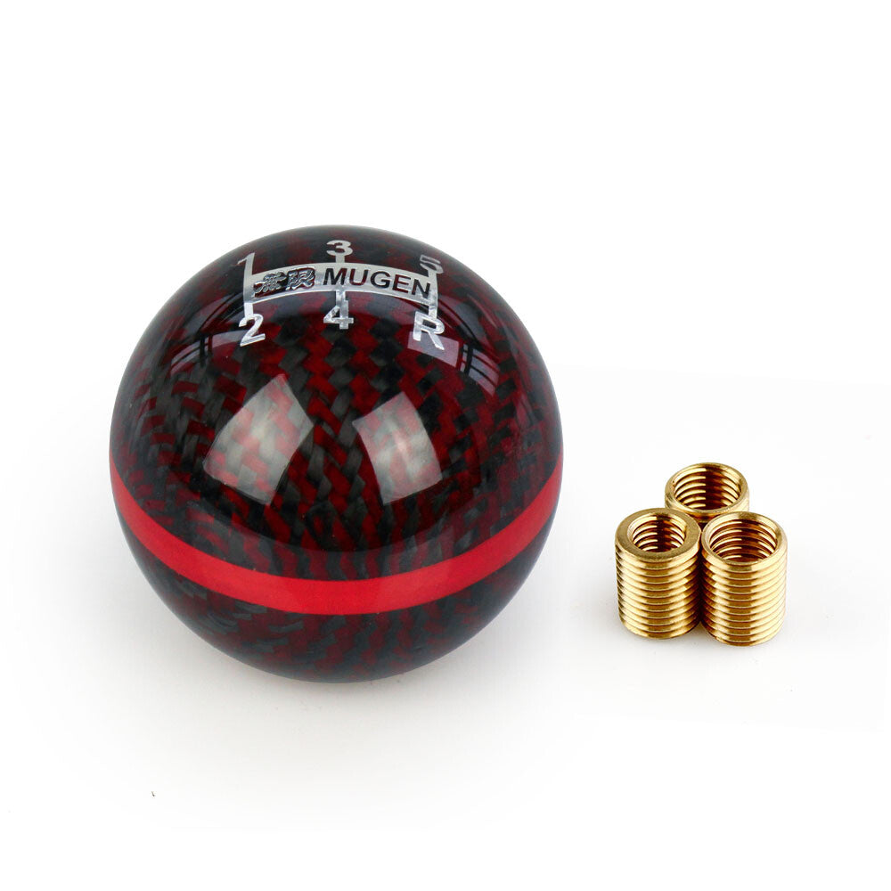 Universal Carbon Fiber Ball Manual MT Gear Red Stripe Shift Shifter Knob Mugen