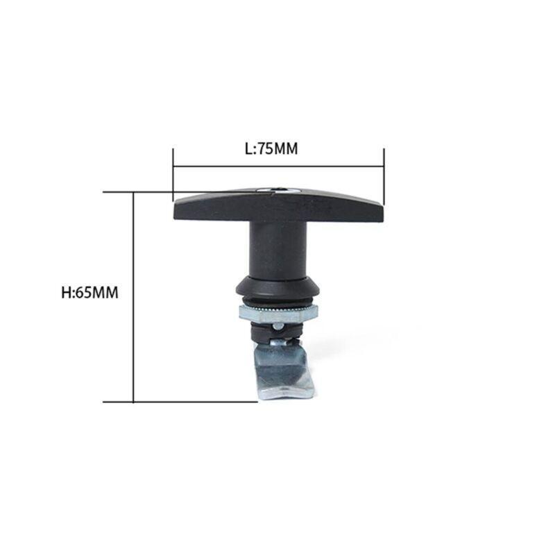 Black T-handle door cover latch with 2-key cover lock suitable for trucks, RVs, and campervans.