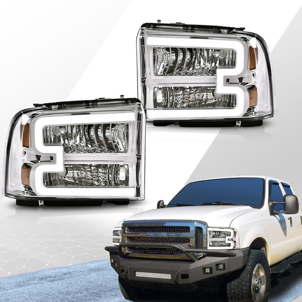 Suitable for 2005-2007 for Ford F250 F350 Super Duty LED DRL Clear/Chrome Headlights