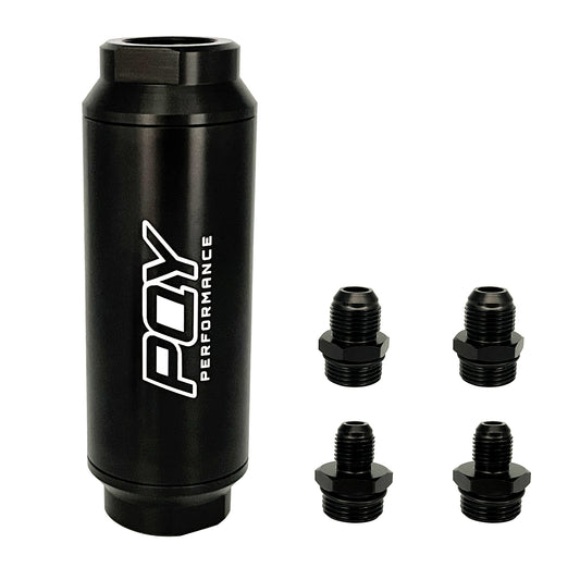 44MM Racing In-Line Fuel Filter W/ 6AN 8AN Fitting 100 Micron Cleanable SS