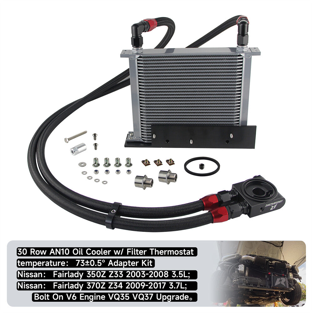30 Row Oil Cooler Kit Filter Thermostat For Fairlady 350Z Z33 370Z Z34 Silver