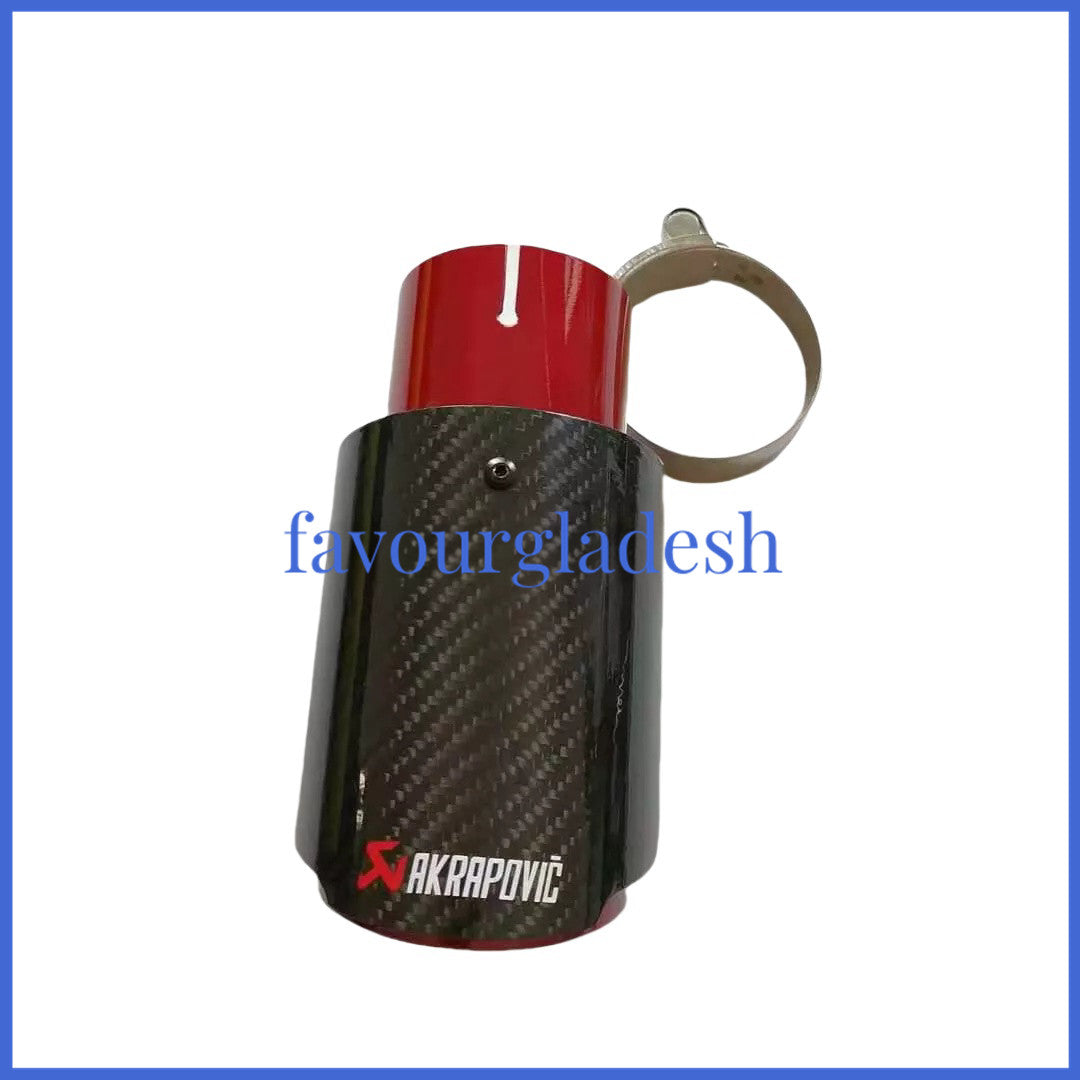 1X 2.5 63mm  3.589mm Akrapovic Glossy Carbon Fiber Exhaust tip Red End pipe