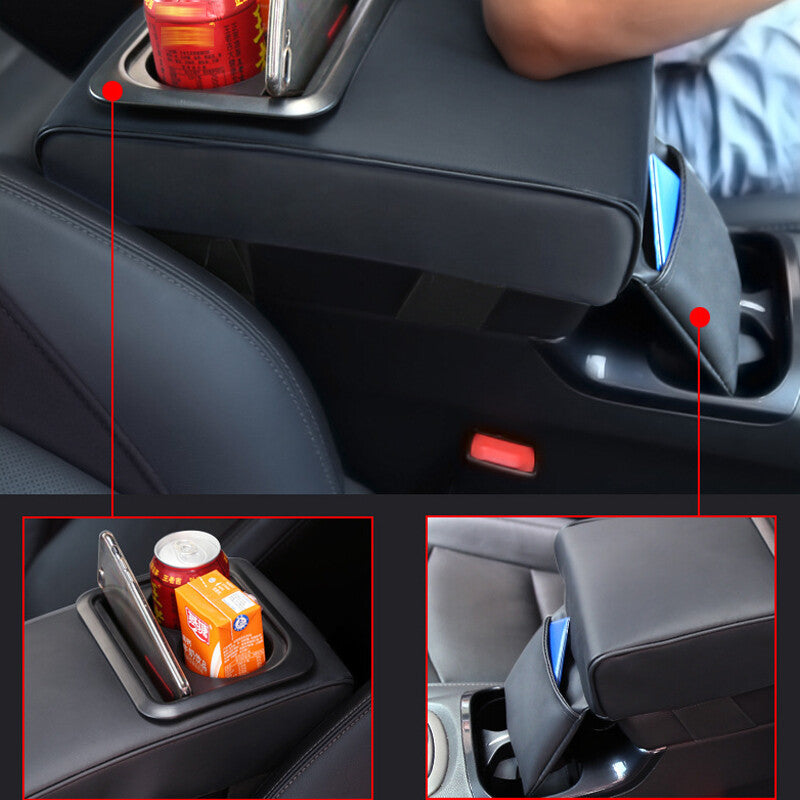 Car armrest cushion, center console cover, rear for seat cup holders, black
