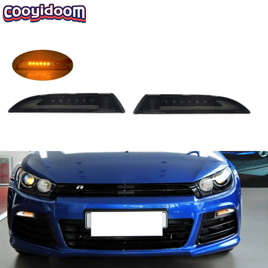 1. Dual LED DRL daytime running position lights suitable for Volkswagen Scirocco 2008-2013 smoked models.
