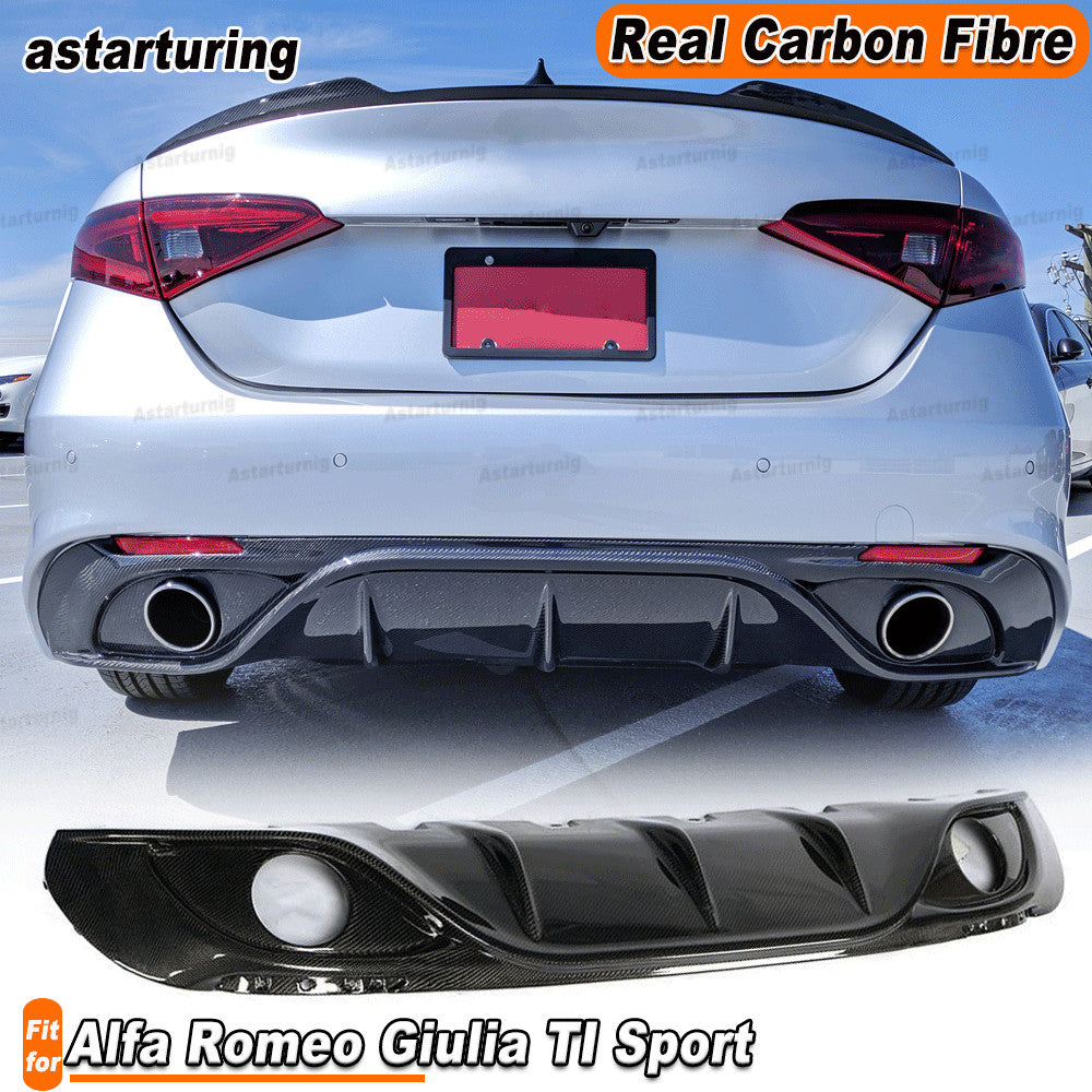 REAL CARBON Rear Bumper Diffuser Fit for Alfa Romeo Giulia TI Sport Sedan 15-20