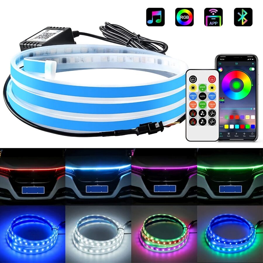 47-71 IN Dreamcolor RGB Car LED Hood Strip Light Engine Cover Decor APP+Remote