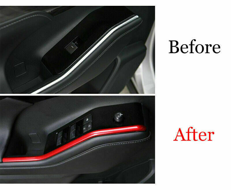 Glossy Red Door Window Lift Switch Strips Trim for Toyota Highlander 2020-2023