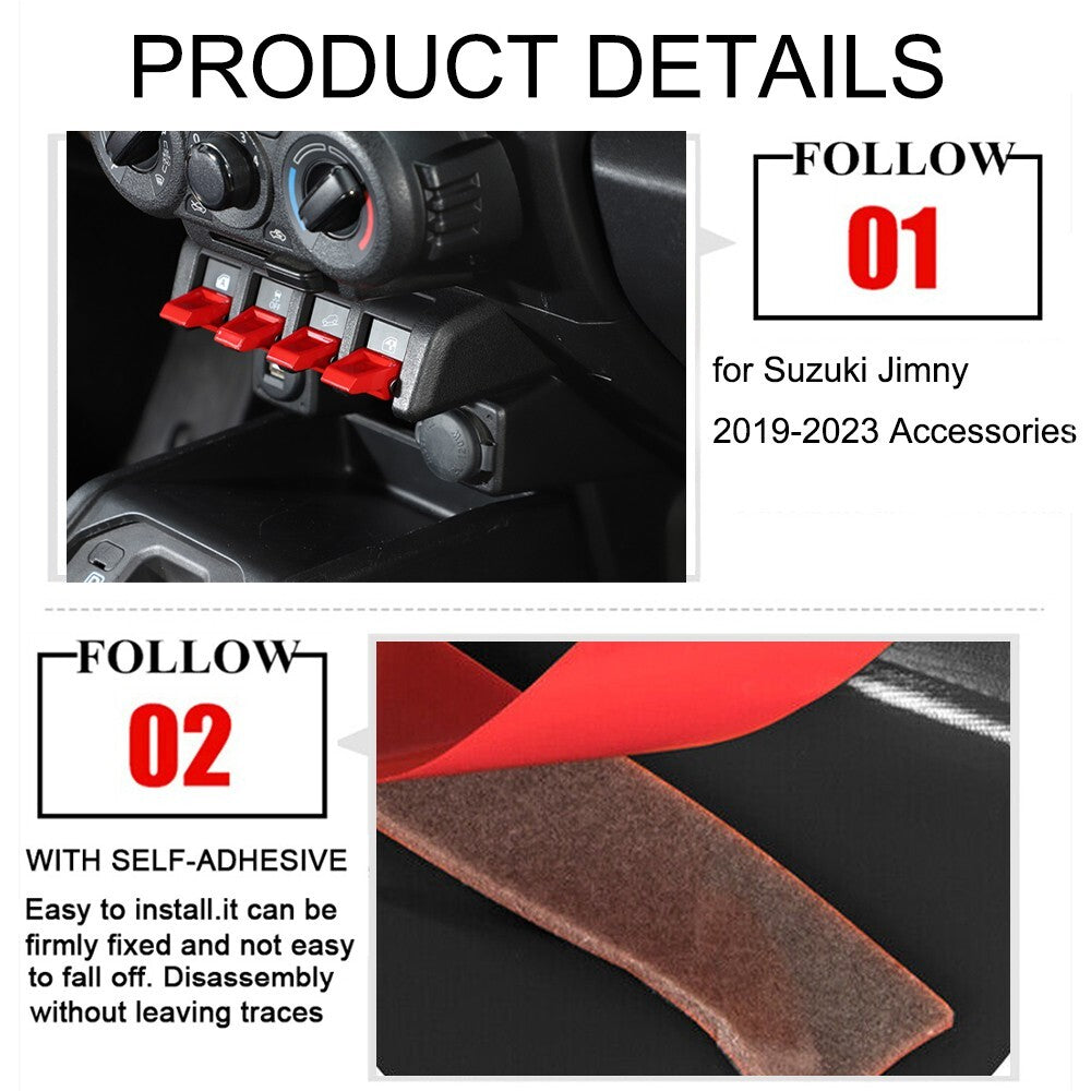 Red Window Lift Button Extension Switch Cover Trim for Suzuki for Jimny 2019-2023