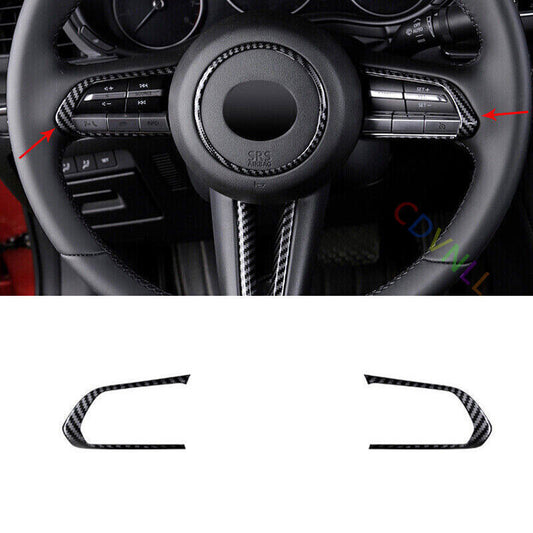 2P for Mazda CX-30 20-24 ABS Carbon Fiber Steering Wheel Button Frame Cover Trim