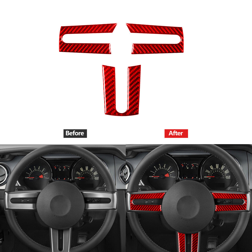 Red Carbon Fiber Steering Wheel Accent Cover Trim Sticker for Ford for Mustang 05-09