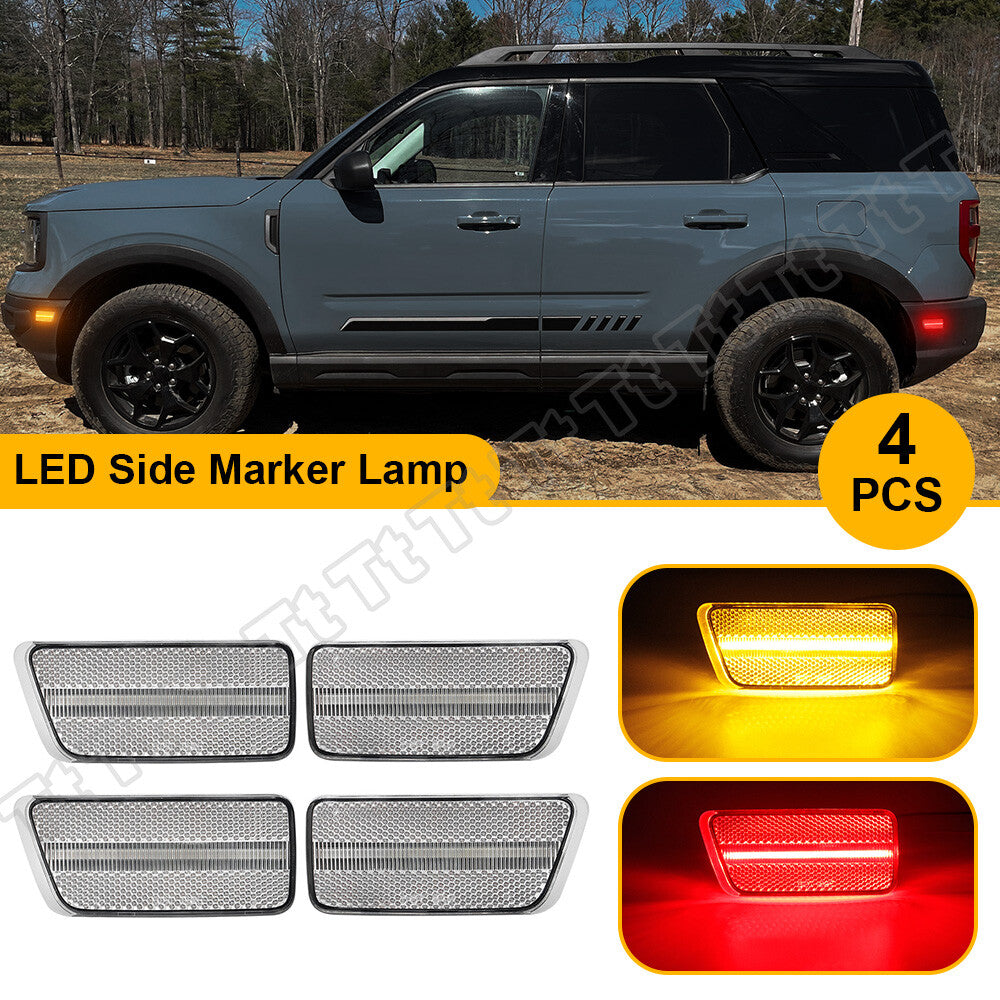 4-piece set of transparent lenses for front and rear LED side marker lights on 2021 and later for Ford for Mustang Sport models.