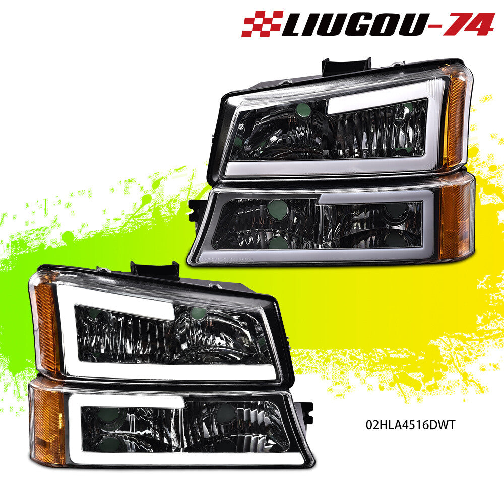 Chrome/Amber LED DRL Headlights + Taillights Suitable for 2003-07 SILVERADO 1500-3500