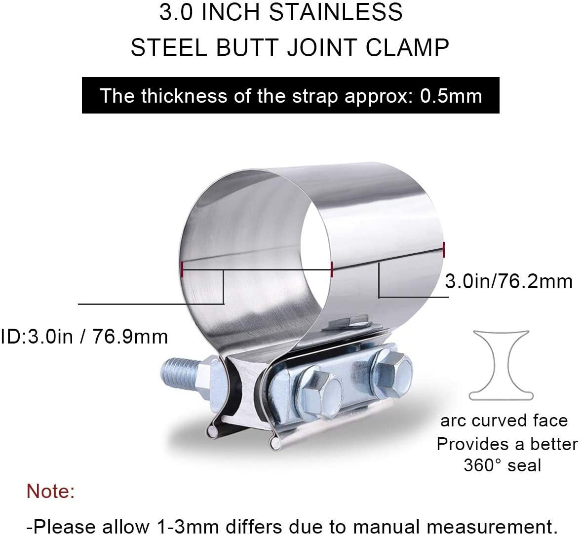 Exhaust clip 3-inch diameter Butt combined with clip exhaust coupler to prevent leakage 2 pieces