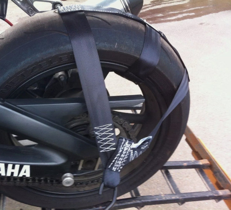 Motorcycle transport strap rear wheel strap, black