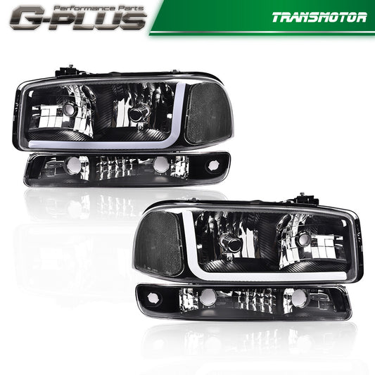 Suitable for 99-07 GimCissi for Sierra for Yukon LED DRL headlights with turn signals, black/clear.