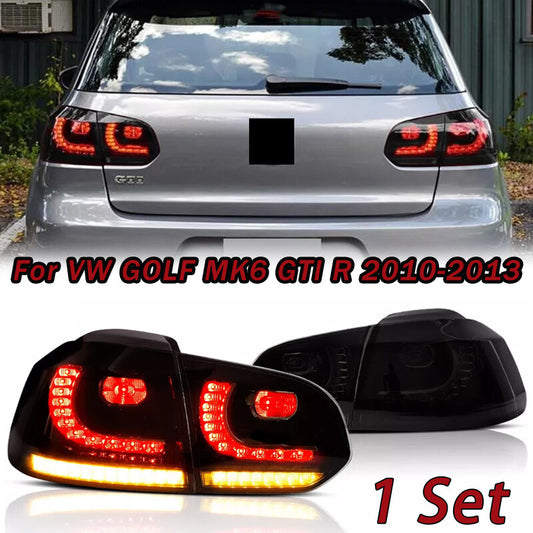 1. Dual LED taillights suitable for Volkswagen for Golf MK6 GTI R 2010-2013 fully smoked taillights.