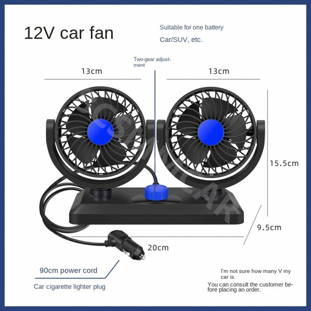 12V Dual Head Car Fan Portable 360¡ã Rotatable Auto Cooling Cooler For Summer