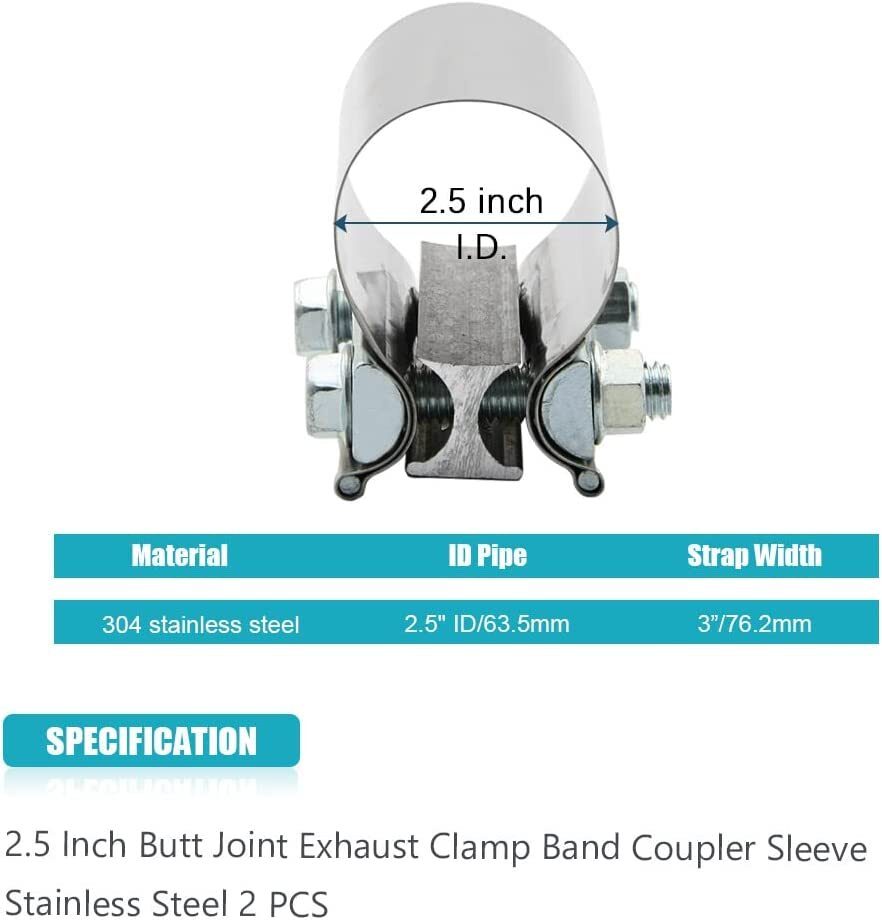 2.5-inch exhaust coupling with jacket, exhaust muffler pipe clamp
