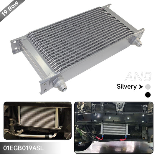 19 Row 8AN Universal Engine Transmission Oil Cooler 3/4UNF16 AN-8 Silver