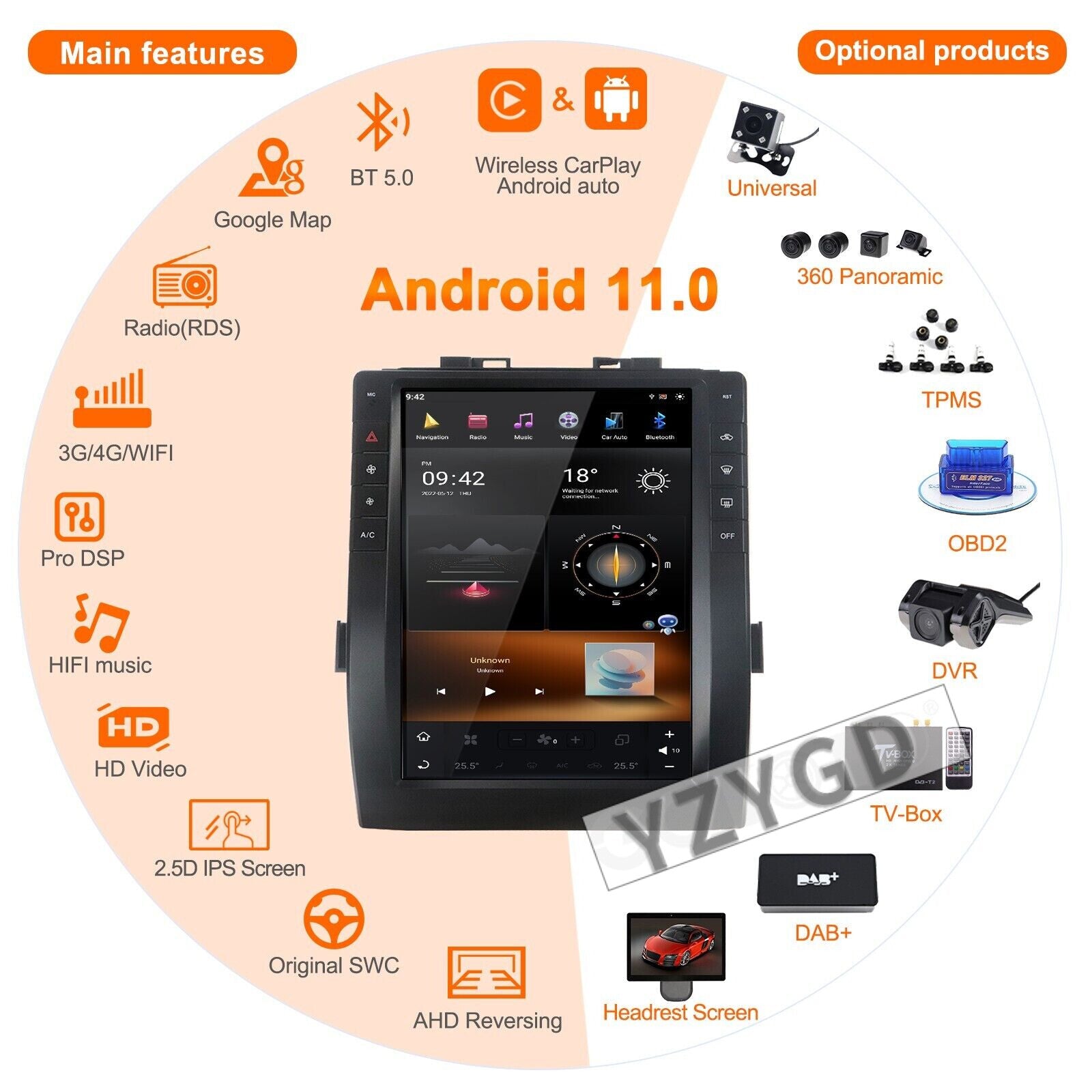 for Toyota Alphard 2015-2019 Android Carplay 2Din Car Radio Screen Receiver 64GB