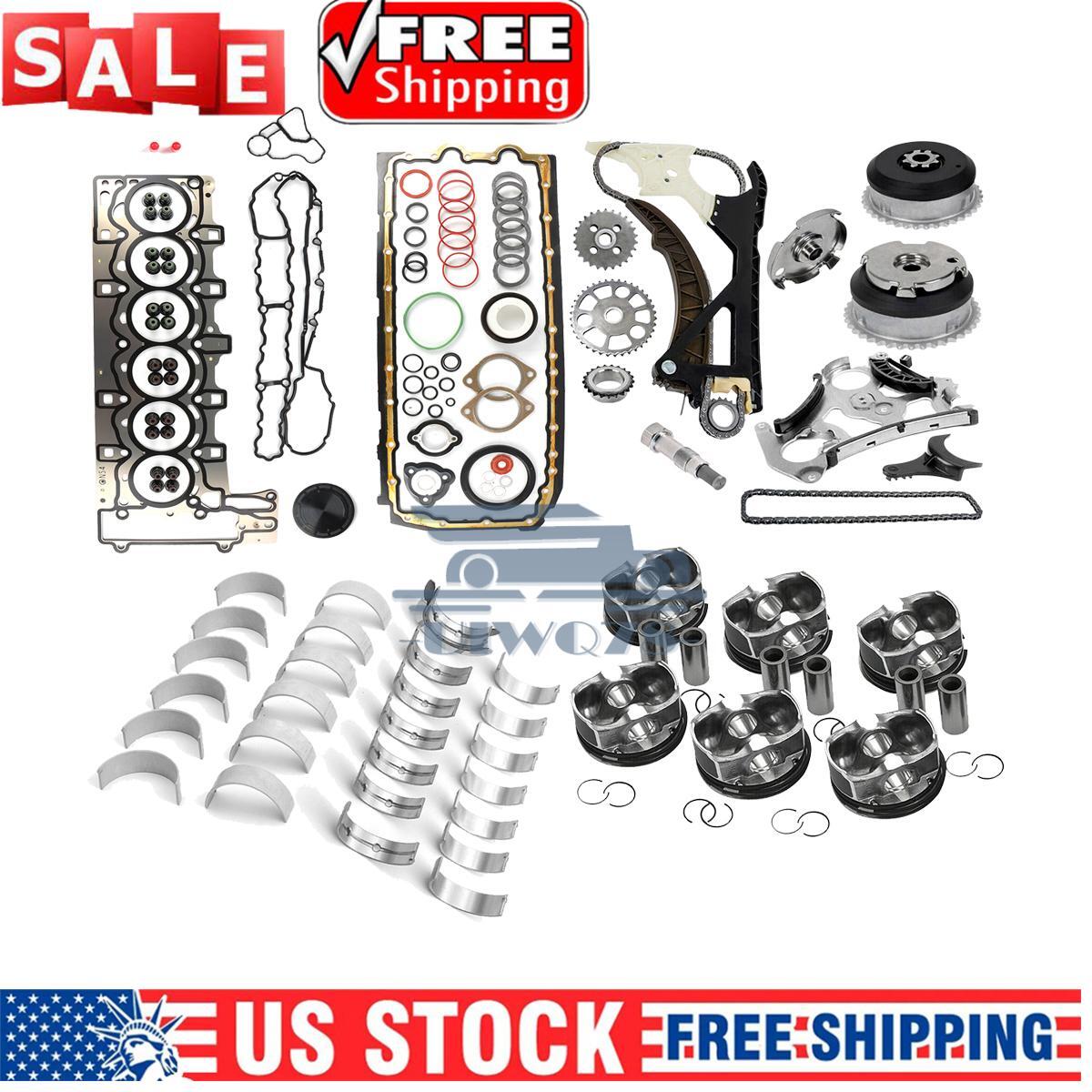Engine Overhaul Gasket Kit Pistons Rings Bearings Guide Set Timing Chain for BMW