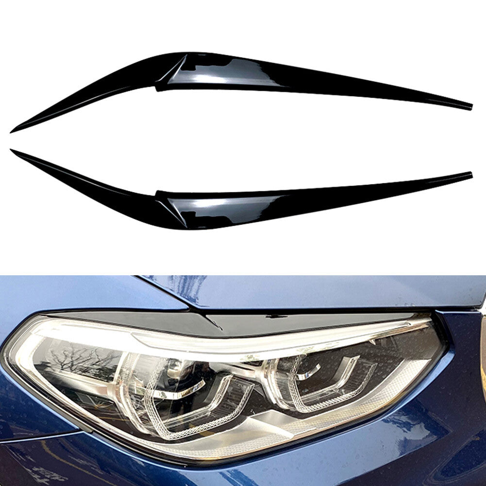 Headlight Eyebrow Eyelid Cover Trim for BMW X3 X4 G01 G02 2018-2021 Glossy Black