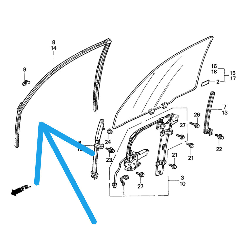 4-piece set for 2007-2008 for Honda Fit door glass running passage weather window seals