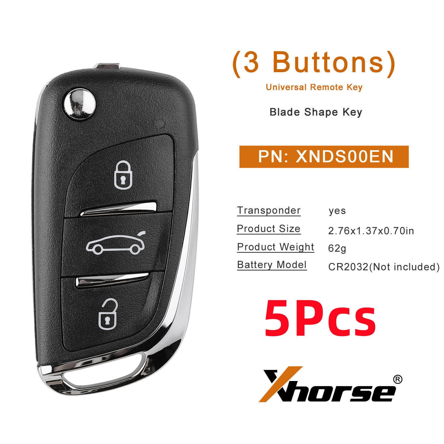 5Pcs Universal Wireless Remote Key for DS Flip Style 3 Buttons XNDS00EN HK