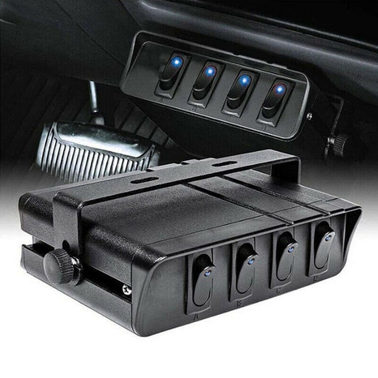 4-Gang 12V Rocker Switch Box On/Off Rocker Toggle Switch Panel Box for Car Light