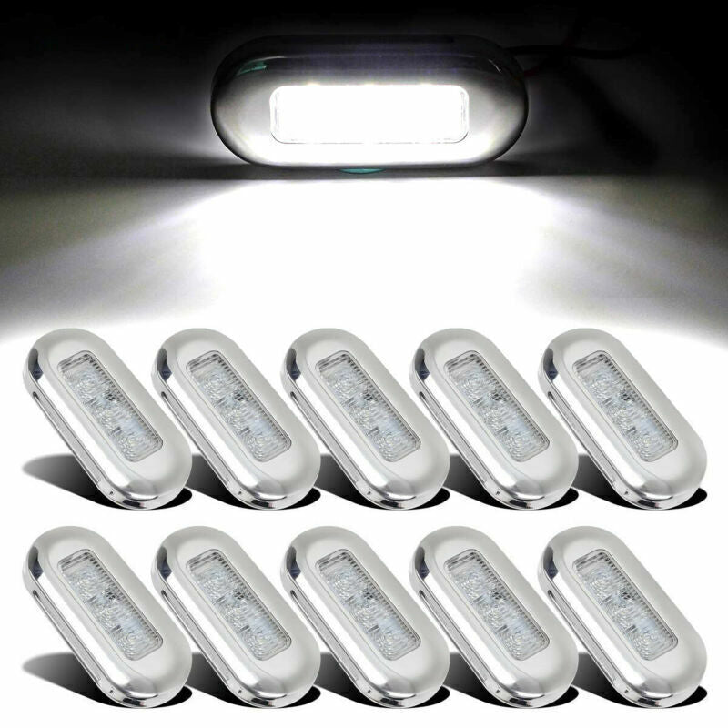 10pcs Marine Boat LED Oblong Courtesy Light Stair Yacht Deck Clear Stainless 12V