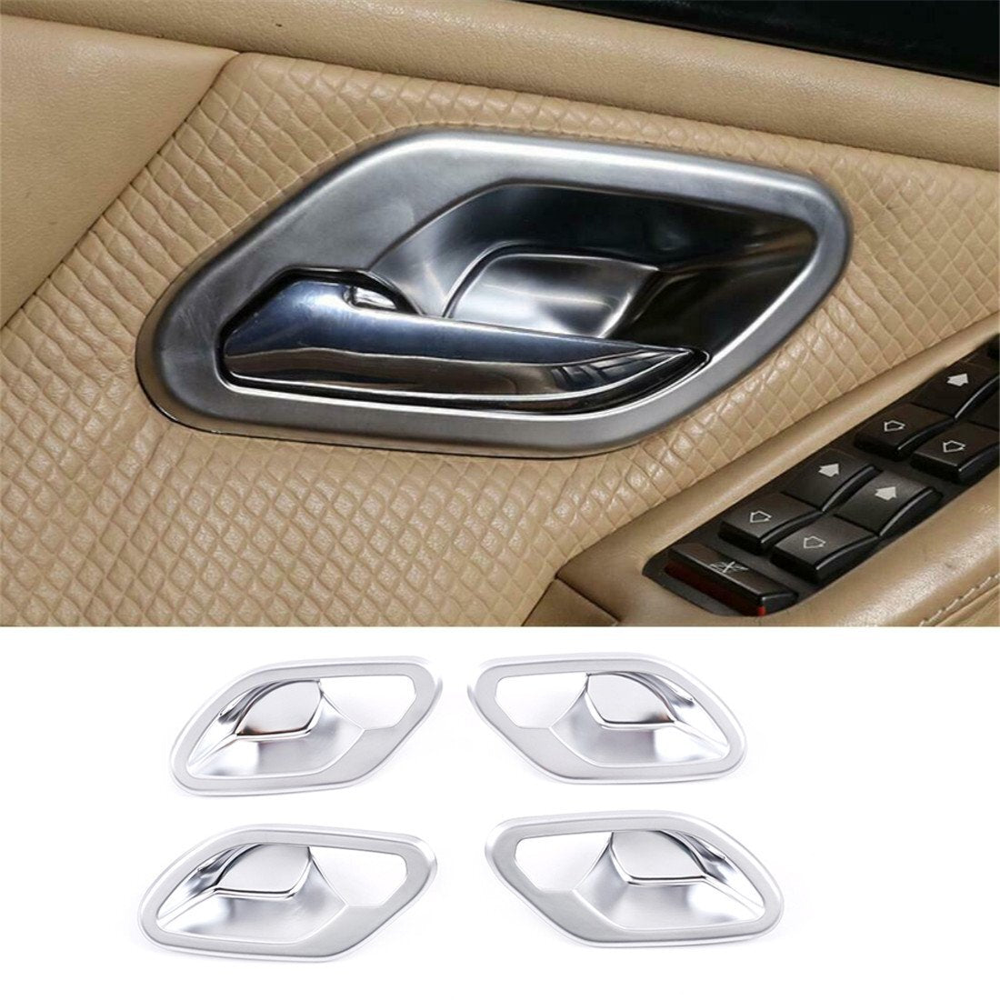 4¡Á Silver ABS Interior Door Handle Bowl Cover Fit for BMW 5 Series E39 1996-2003