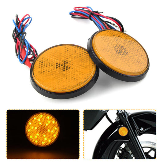 2x Amber 24LED Round Reflector Tail Brake Stop Turn Signal Light Lamp Motorcycle