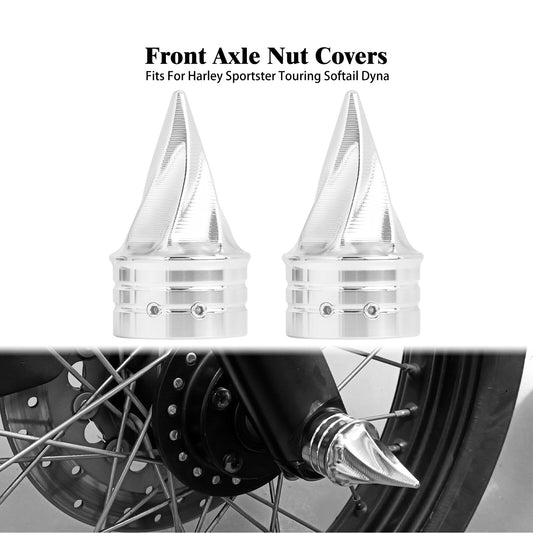 Chrome Twisted Spike Front Axle Nut Covers for Harley Touring Softail Dyna 08-24