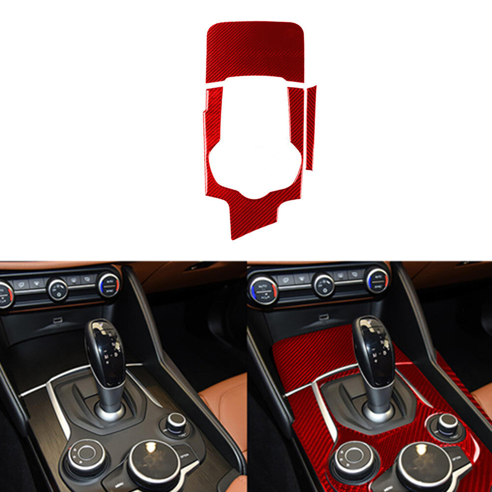 3x Red Carbon Fiber Gear Shift Panel Cover Trim for Alfa Romeo Giulia 2017-2019