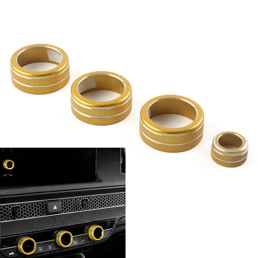 for Honda for Civic 11th 2022+ Console AC Climate Control Knob Ring Cover Gold 4pcs